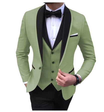 Blue Slit Mens Suits 3 Piece Black Shawl Lapel Casual Tuxedos for Wedding Groomsmen Suits Men 2020 (Blazer+Vest+Pant)