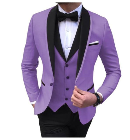 Blue Slit Mens Suits 3 Piece Black Shawl Lapel Casual Tuxedos for Wedding Groomsmen Suits Men 2020 (Blazer+Vest+Pant)