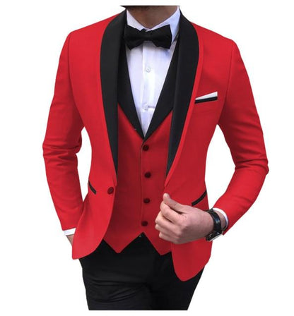 Blue Slit Mens Suits 3 Piece Black Shawl Lapel Casual Tuxedos for Wedding Groomsmen Suits Men 2020 (Blazer+Vest+Pant)