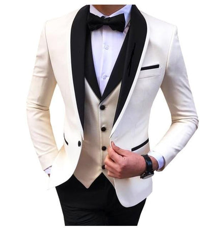 Blue Slit Mens Suits 3 Piece Black Shawl Lapel Casual Tuxedos for Wedding Groomsmen Suits Men 2020 (Blazer+Vest+Pant)