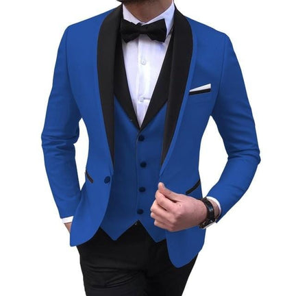 Blue Slit Mens Suits 3 Piece Black Shawl Lapel Casual Tuxedos for Wedding Groomsmen Suits Men 2020 (Blazer+Vest+Pant)