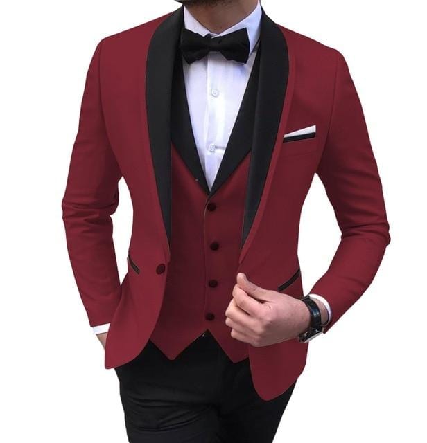 Blue Slit Mens Suits 3 Piece Black Shawl Lapel Casual Tuxedos for Wedding Groomsmen Suits Men 2020 (Blazer+Vest+Pant)
