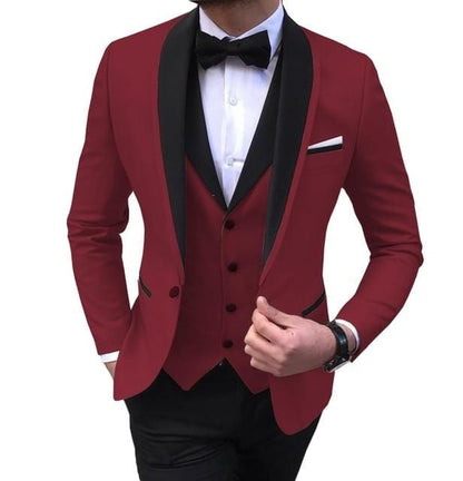 Blue Slit Mens Suits 3 Piece Black Shawl Lapel Casual Tuxedos for Wedding Groomsmen Suits Men 2020 (Blazer+Vest+Pant)