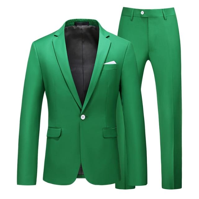 Men's Suit Jacket with Pant Candy Colors Slim Fit Formal Business Work Wedding Stage Tuxedo Groomsman White Pink Red Suits Sets