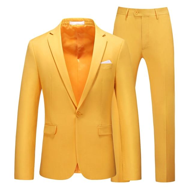 Men's Suit Jacket with Pant Candy Colors Slim Fit Formal Business Work Wedding Stage Tuxedo Groomsman White Pink Red Suits Sets
