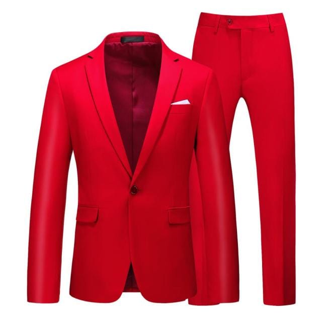 Men's Suit Jacket with Pant Candy Colors Slim Fit Formal Business Work Wedding Stage Tuxedo Groomsman White Pink Red Suits Sets