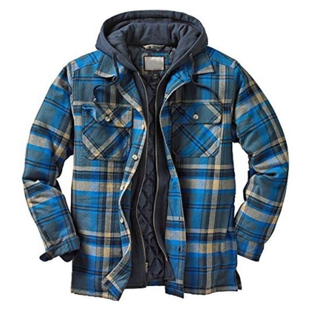 Mens Autumn Winter Jacket Harajuku Plaid Hooded Zipper Long Sleeve Basic Casual Shirt Jackets European American Size S-5XL