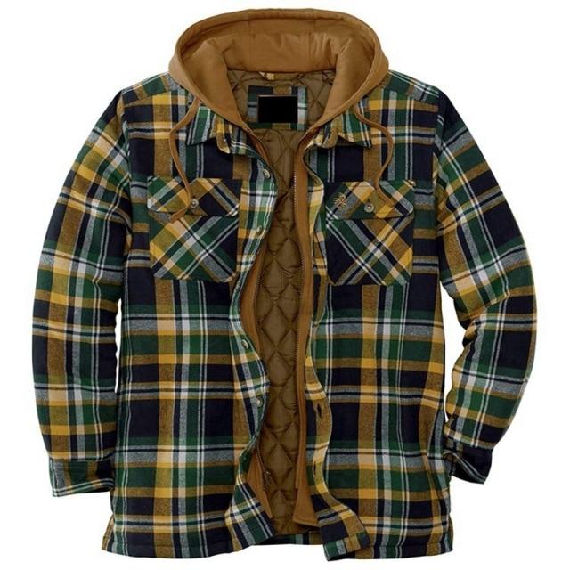 Mens Autumn Winter Jacket Harajuku Plaid Hooded Zipper Long Sleeve Basic Casual Shirt Jackets European American Size S-5XL