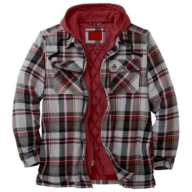 Mens Autumn Winter Jacket Harajuku Plaid Hooded Zipper Long Sleeve Basic Casual Shirt Jackets European American Size S-5XL