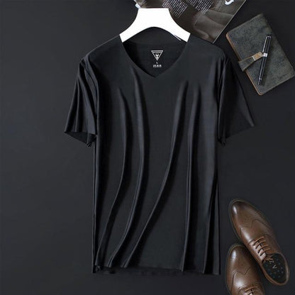 2020 Men's Thin Non-Marking Slim V-Neck Bottoming Fashion Men's Short-Sleeved Ice Silk Summer Solid Color T-Shirt
