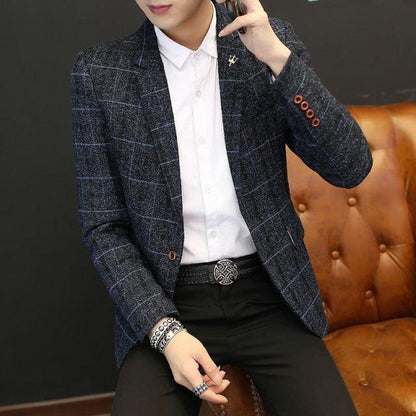 New Men's Suit Jacket 2021 Spring Autumn Street Men's Plaid Suit Jacket Casual Business Brand Clothing Men Slim Blazer Masculino