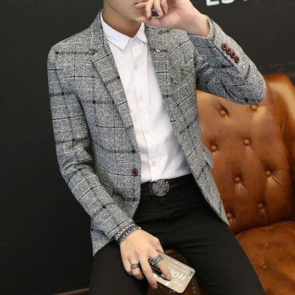 New Men's Suit Jacket 2021 Spring Autumn Street Men's Plaid Suit Jacket Casual Business Brand Clothing Men Slim Blazer Masculino