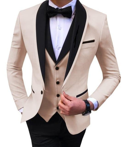 Blue Slit Mens Suits 3 Piece Black Shawl Lapel Casual Tuxedos for Wedding Groomsmen Suits Men 2020 (Blazer+Vest+Pant)