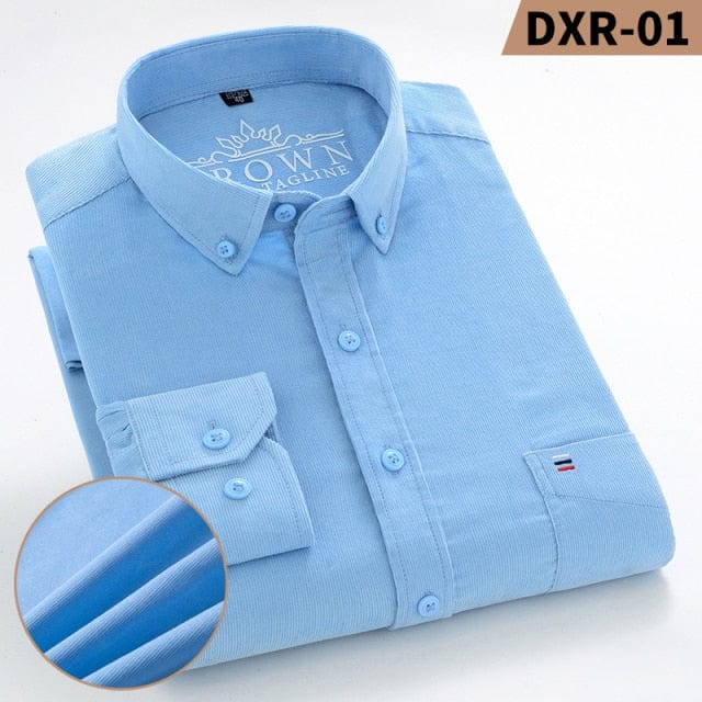 Plus Size Cotton Corduroy Shirt for Men Casual S-7XL Business Mens Solid Shirts Long Sleeve Leisure Overshirt Autumn Comfortable