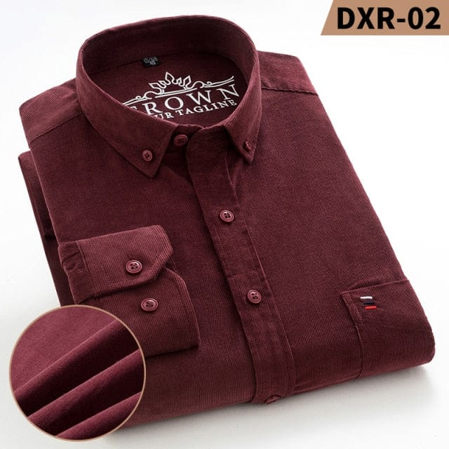 Plus Size Cotton Corduroy Shirt for Men Casual S-7XL Business Mens Solid Shirts Long Sleeve Leisure Overshirt Autumn Comfortable