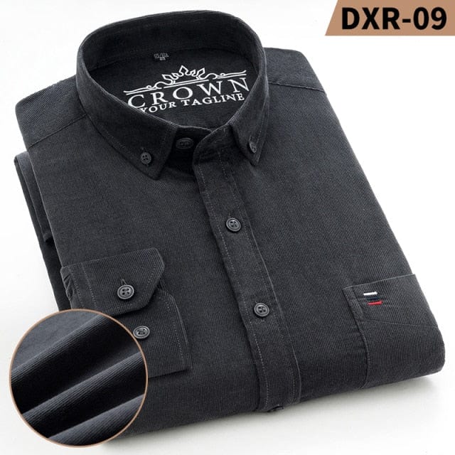 Plus Size Cotton Corduroy Shirt for Men Casual S-7XL Business Mens Solid Shirts Long Sleeve Leisure Overshirt Autumn Comfortable