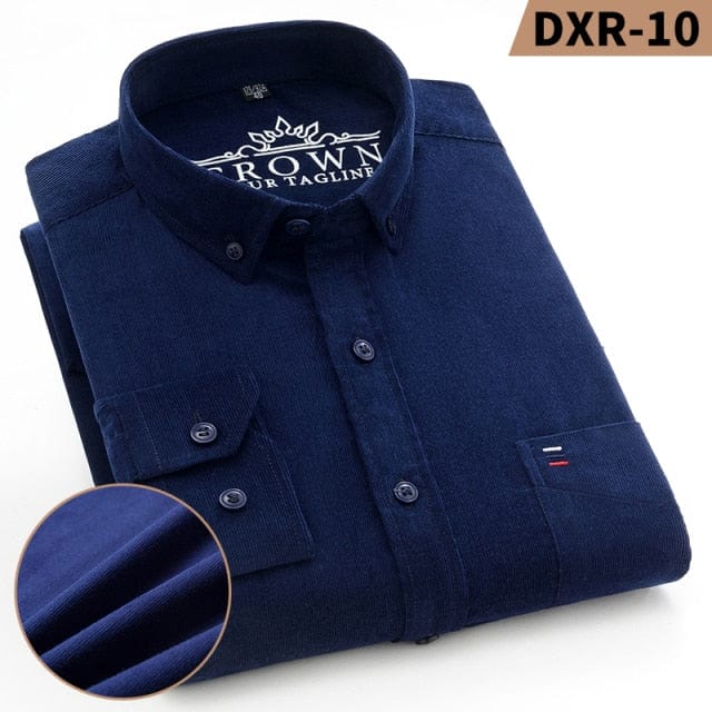 Plus Size Cotton Corduroy Shirt for Men Casual S-7XL Business Mens Solid Shirts Long Sleeve Leisure Overshirt Autumn Comfortable