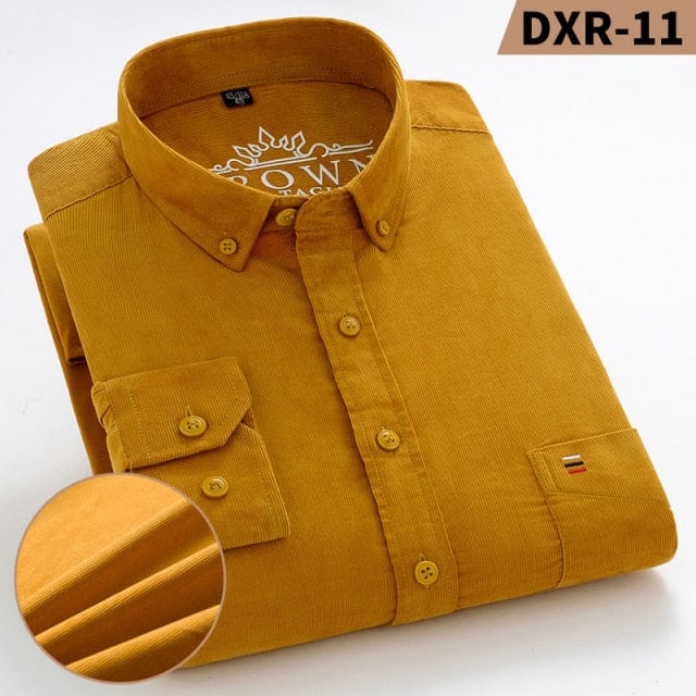 Plus Size Cotton Corduroy Shirt for Men Casual S-7XL Business Mens Solid Shirts Long Sleeve Leisure Overshirt Autumn Comfortable