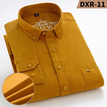 Plus Size Cotton Corduroy Shirt for Men Casual S-7XL Business Mens Solid Shirts Long Sleeve Leisure Overshirt Autumn Comfortable