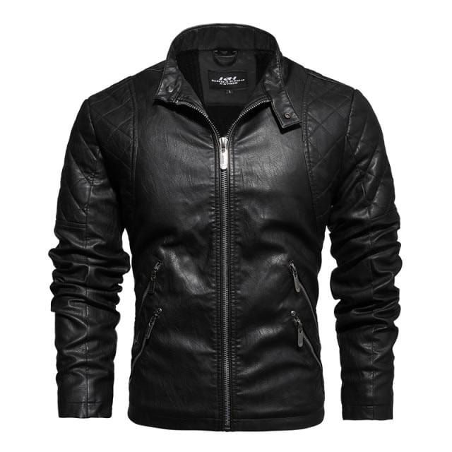 2021 Mens Motorcycle Jacket Autumn Winter Men PU Leather Jackets Casual Embroidery Biker Coat Zipper Fleece Jacket