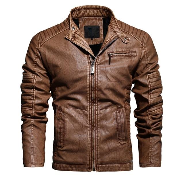 2021 Mens Motorcycle Jacket Autumn Winter Men PU Leather Jackets Casual Embroidery Biker Coat Zipper Fleece Jacket