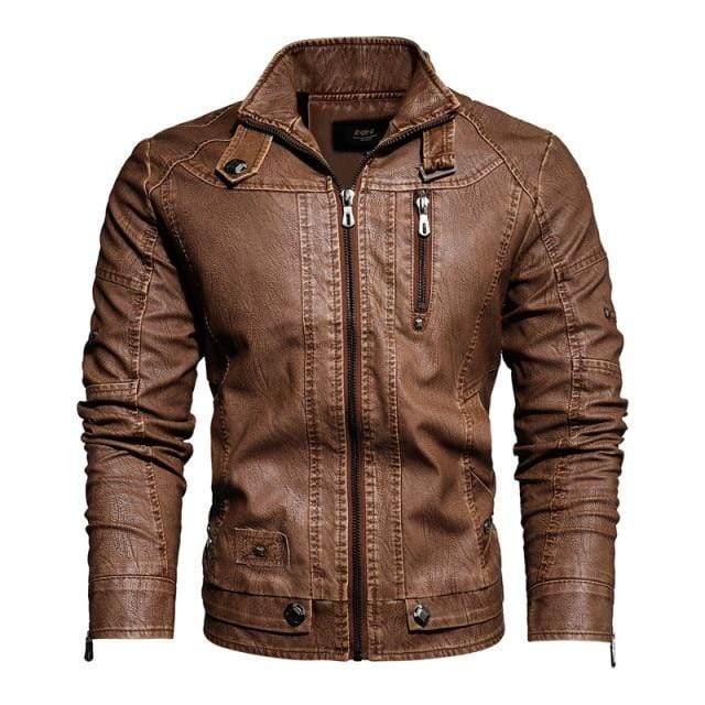 2021 Mens Motorcycle Jacket Autumn Winter Men PU Leather Jackets Casual Embroidery Biker Coat Zipper Fleece Jacket