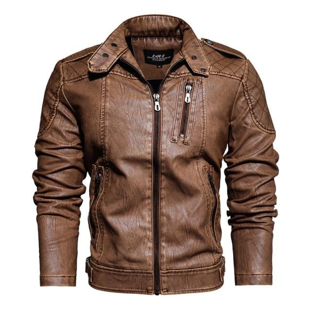 2021 Mens Motorcycle Jacket Autumn Winter Men PU Leather Jackets Casual Embroidery Biker Coat Zipper Fleece Jacket