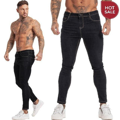 GINGTTO Jeans Men Elastic Waist Skinny Jeans Men 2020 Stretch Ripped Pants Streetwear Mens Denim Jeans Blue
