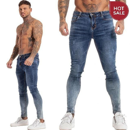 GINGTTO Jeans Men Elastic Waist Skinny Jeans Men 2020 Stretch Ripped Pants Streetwear Mens Denim Jeans Blue