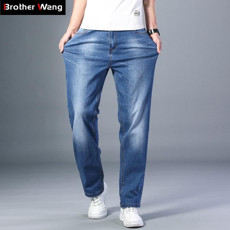 7 Colors Available Men's Thin Straight-leg Loose Jeans 2021 Summer New Classic Style Advanced Stretch Loose Pants Male Brand