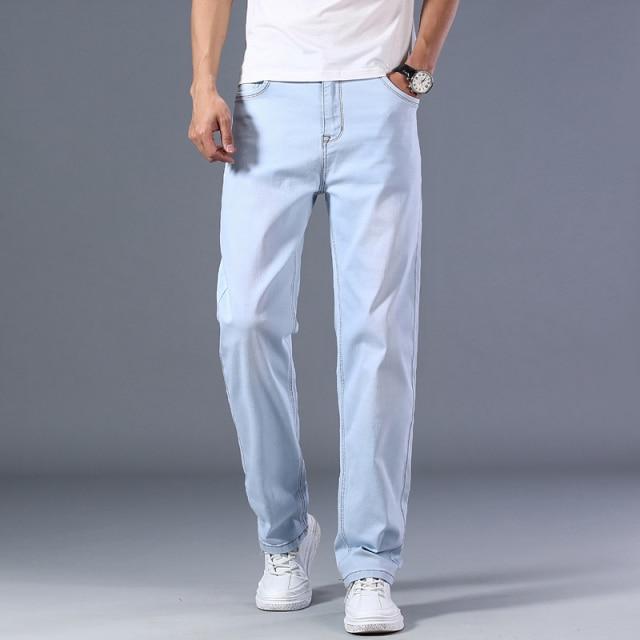 7 Colors Available Men's Thin Straight-leg Loose Jeans 2021 Summer New Classic Style Advanced Stretch Loose Pants Male Brand