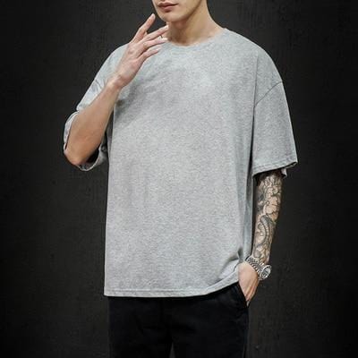 YASUGUOJI Plain Oversized T Shirt Men Bodybuilding and Fitness Loose Casual Lifestyle Wear T-shirt Male Streetwear Hip-Hop Tops