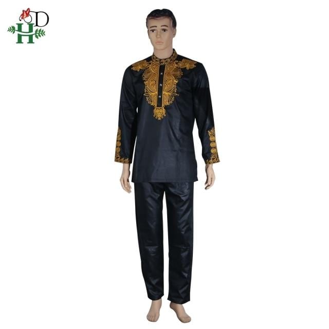 H&D Dashiki Mens Top Pant 2 Pieces Outfit Set African Men Clothes 2021 Riche African Clothing For Men Dashiki Shirt With Trouser