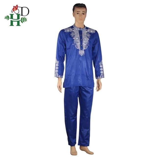 H&D Dashiki Mens Top Pant 2 Pieces Outfit Set African Men Clothes 2021 Riche African Clothing For Men Dashiki Shirt With Trouser