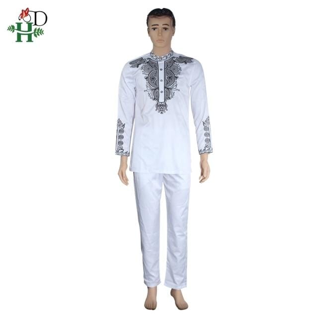 H&D Dashiki Mens Top Pant 2 Pieces Outfit Set African Men Clothes 2021 Riche African Clothing For Men Dashiki Shirt With Trouser