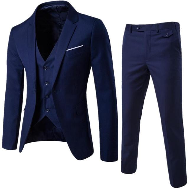 Men's 3 Pieces Black Elegant Suits With Pants Brand Slim Fit Single Button Party Formal Business Dress Suit Male Terno