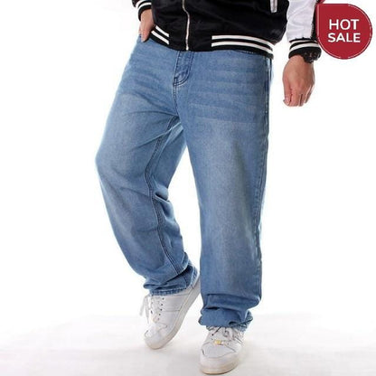Men Street Dance Hiphop Jeans Fashion Embroidery Black Loose Board Denim Pants Overall Male Rap Hip Hop Jeans Plus Size 30-46