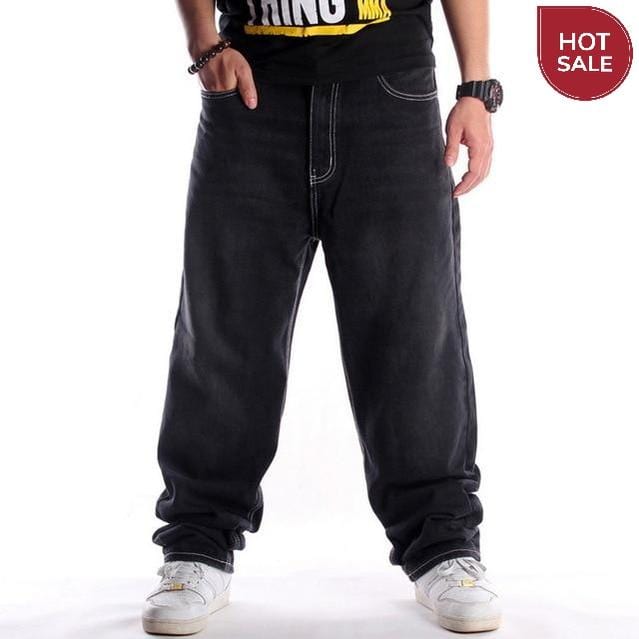 Men Street Dance Hiphop Jeans Fashion Embroidery Black Loose Board Denim Pants Overall Male Rap Hip Hop Jeans Plus Size 30-46