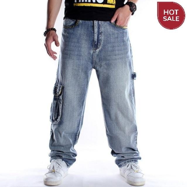 Men Street Dance Hiphop Jeans Fashion Embroidery Black Loose Board Denim Pants Overall Male Rap Hip Hop Jeans Plus Size 30-46