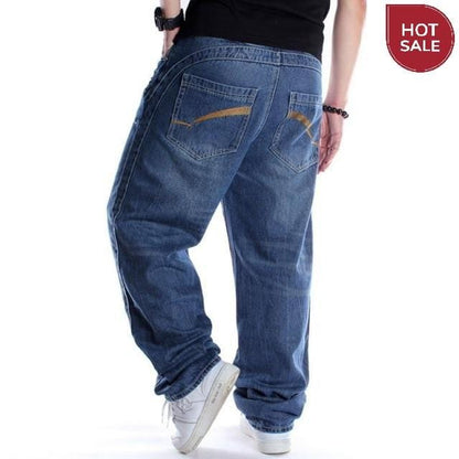 Men Street Dance Hiphop Jeans Fashion Embroidery Black Loose Board Denim Pants Overall Male Rap Hip Hop Jeans Plus Size 30-46