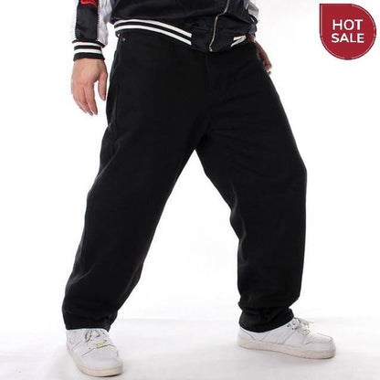 Men Street Dance Hiphop Jeans Fashion Embroidery Black Loose Board Denim Pants Overall Male Rap Hip Hop Jeans Plus Size 30-46