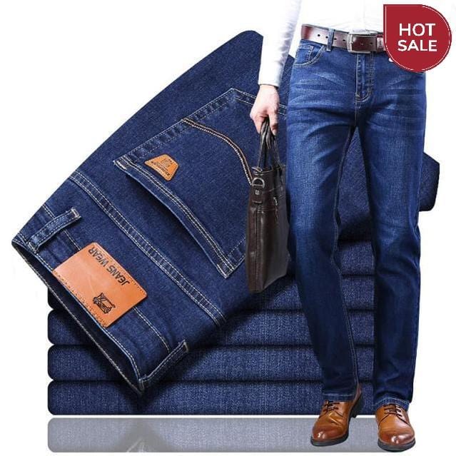 SULEE Brand 2021 New Men's Slim Elastic Jeans Fashion Business Classic Style Jeans Denim Pants Trousers Male