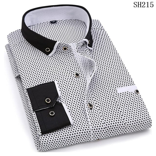 Imprimeu la modă Casual Bărbați Cămașă cu mânecă lungă cu nasturi Cusături Buzunar Design Material moale Confortabil pentru bărbați Rochie Slim Fit 4XL 8XL