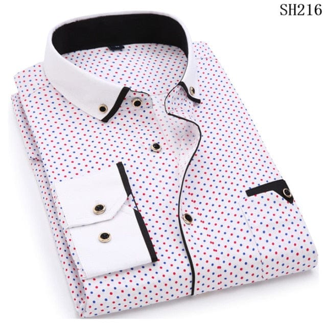 Imprimeu la modă Casual Bărbați Cămașă cu mânecă lungă cu nasturi Cusături Buzunar Design Material moale Confortabil pentru bărbați Rochie Slim Fit 4XL 8XL