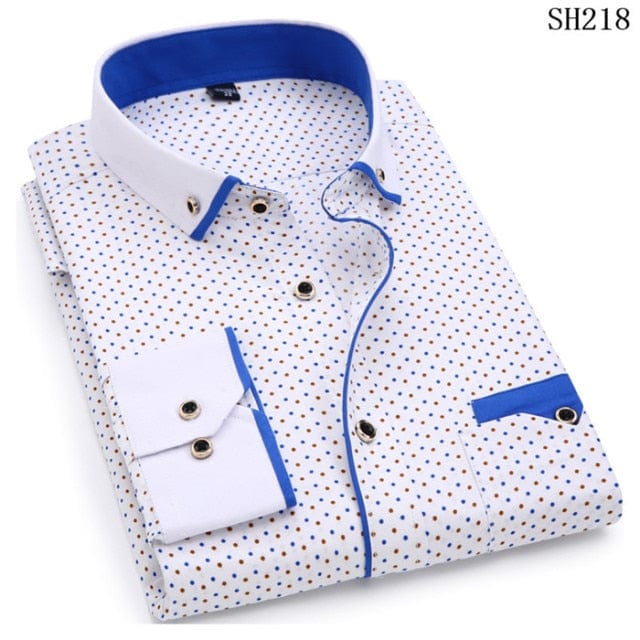 Imprimeu la modă Casual Bărbați Cămașă cu mânecă lungă cu nasturi Cusături Buzunar Design Material moale Confortabil pentru bărbați Rochie Slim Fit 4XL 8XL