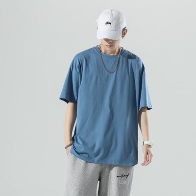 YASUGUOJI Plain Oversized T Shirt Men Bodybuilding and Fitness Loose Casual Lifestyle Wear T-shirt Male Streetwear Hip-Hop Tops