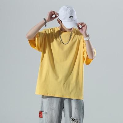 YASUGUOJI Plain Oversized T Shirt Men Bodybuilding and Fitness Loose Casual Lifestyle Wear T-shirt Male Streetwear Hip-Hop Tops