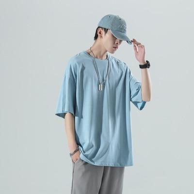 YASUGUOJI Plain Oversized T Shirt Men Bodybuilding and Fitness Loose Casual Lifestyle Wear T-shirt Male Streetwear Hip-Hop Tops