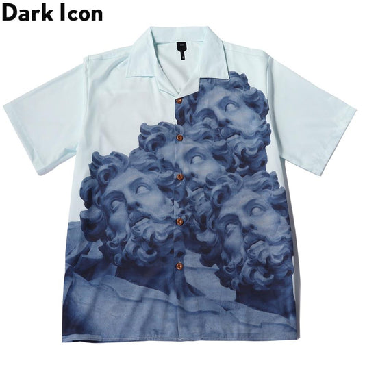 Dark Icon Printed Vintage Shirt Men 2020 Summer Turn-down Collar Men's Shirt Streetwear Clothing