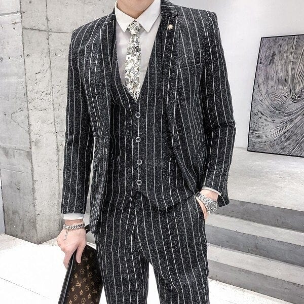 Striped men's suit Fashion Korean Slim Fit 3-Pieces Blazers+Pant Casual men's tuxedo wedding men suits groom suit men's business